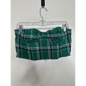 By Anthropologie Size Large Bustier Tartan Plaid Green Corset Bra Wired Boning